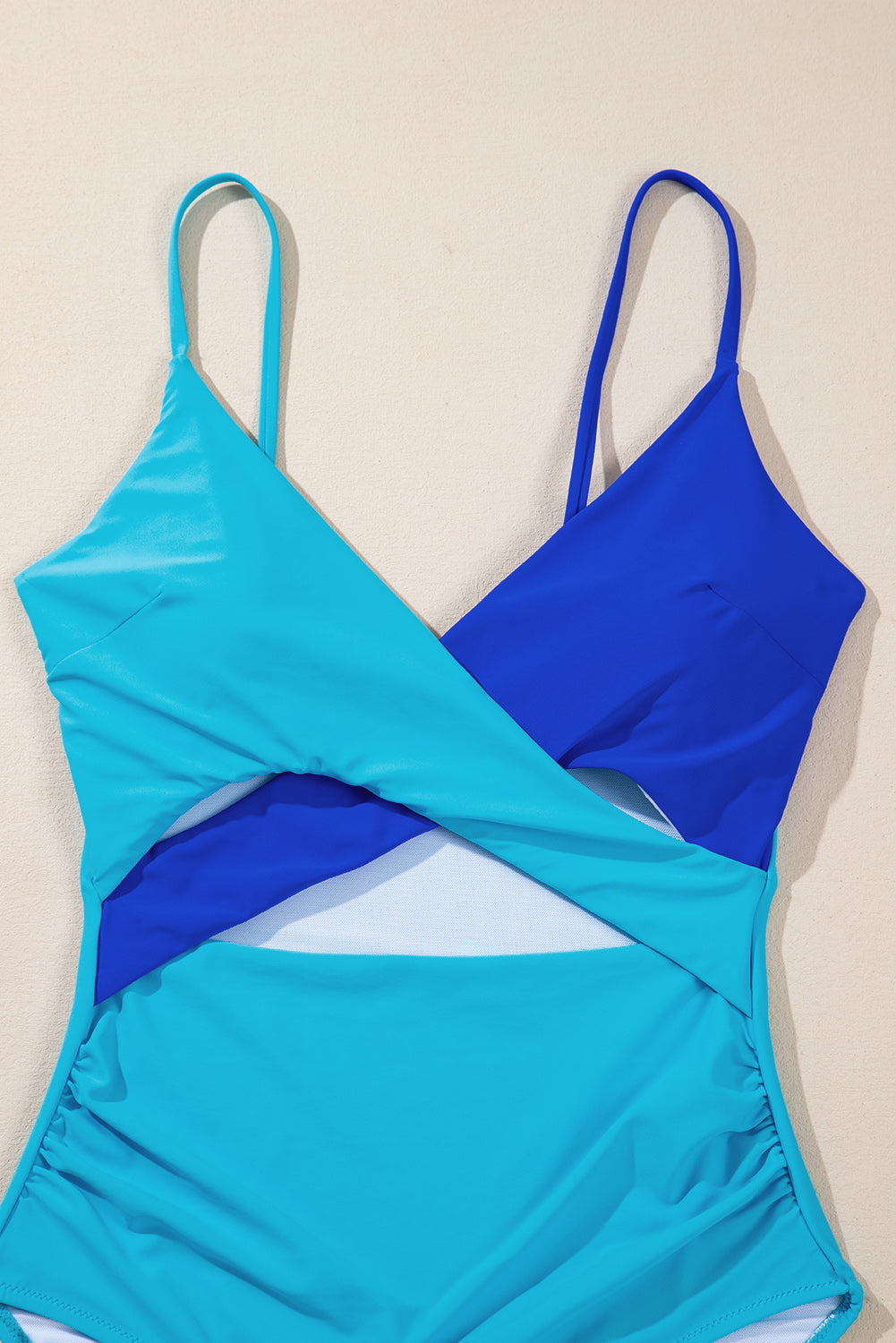 Light Blue Two Tone Colorblock Cutout One Piece Swimsuit