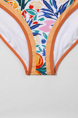 Orange Fruit Plant Print Tie Straps V Neck One Piece Swimsuit