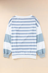 Stripe Sequined Rugby Graphic Round Neck Sweatshirt