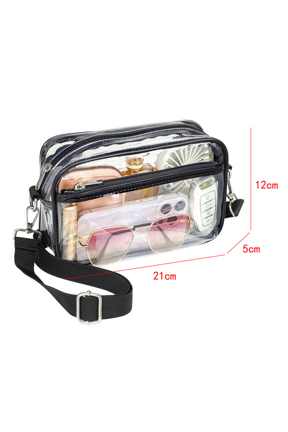 Black Multi-Pocket Contrast Edge Detachable Strap Clear Shoulder Bag