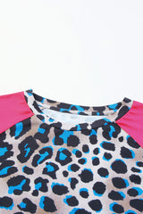 Rose Leopard Print Layered Ruffle Sleeves Tunic T Shirt