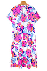 Multicolour Floral Print Split Neck Midi Dress