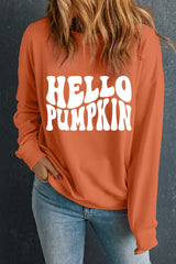 Orange Halloween Hello Pumpkin Graphic Drop Shoulder Sweatshirt