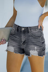 Black Frayed Distressed Denim Shorts