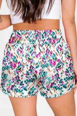 Light Blue Abstract Print Smocked High Waisted Athletic Shorts