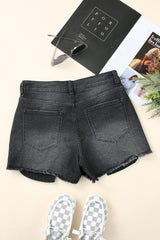 Black Frayed Distressed Denim Shorts