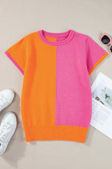 Flamingo Color Block Knit Cap Sleeve Top