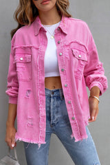 Bonbon Casual Distressed Ripped Denim Jacket