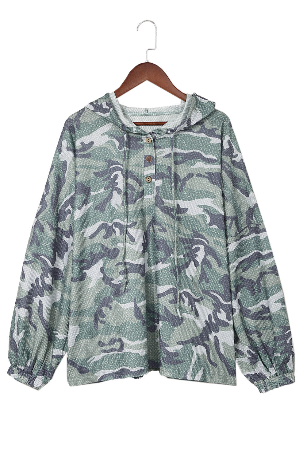 Green Camo Print Button Front Oversize Hoodie