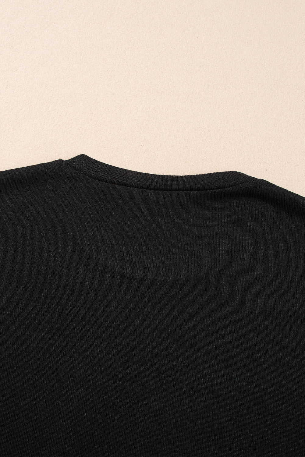 Black Ribbed Splicing Short Sleeve Round Neck T-shirt
