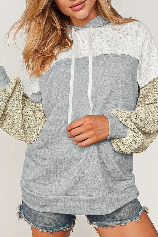 Grey Color Block Exposed Seam Pullover Hoodie for Women