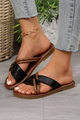 Black Criss Cross PU Leather Flat Slides Shoes