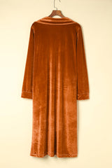 Brown Casual Velvet Lapel Pocket Long Coat