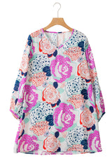 Multicolor Floral Print V Neck Bohemian Tunic Dress