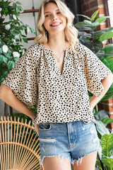 Cheetah Notch V Neck Casual Ruffle Sleeve Blouse