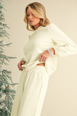 Beige Textured Puff Sleeve Top and Pants Set