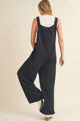 Black Adjustable Straps Ruched Wide Leg Jumpsuit