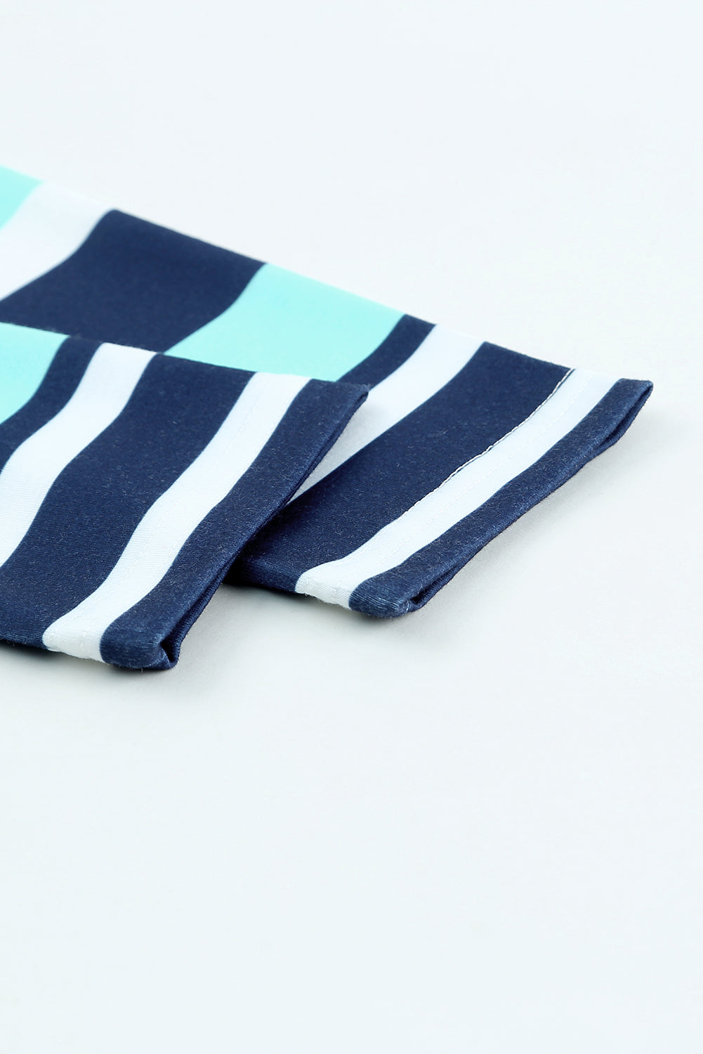 Blue Striped Color Block Drawstring Long Sleeve Hoodie