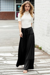 Black Frill Detail Drawstring High Waist Wide Leg Pants