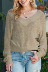 Apricot Casual V Neck Pullover Sweater