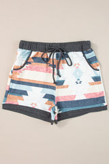 White Casual Geometric Print Drawstring Waist Shorts