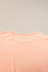 Apricot Pink Solid Color Button Decor Batwing Sleeve Tee