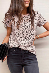 Apricot Cheetah Print Casual Crew Neck T Shirt