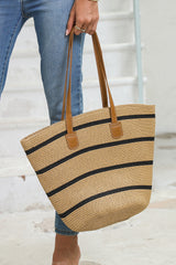 Black Vacation Straw Woven Striped One Shoulder Bag