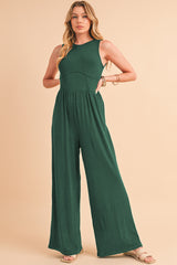 Blackish Green Sleeveless High Waist Wide Leg Jumpsuit