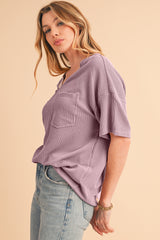 Valerian Ribbed V Neck Pocket Drop Sleeve T-Shirt