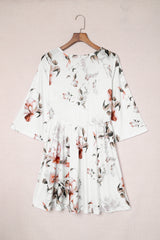 White Floral Print V Neck Flutter Half Sleeve Empire Waist Dress