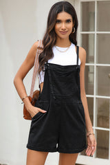 Black Denim Adjustable Knotted Straps Pocketed Romper