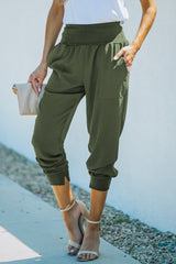 Green Casual Pocketed Elastic Waist Joggers