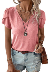 Rose Tan Tulip Sleeve V Neck T-Shirt