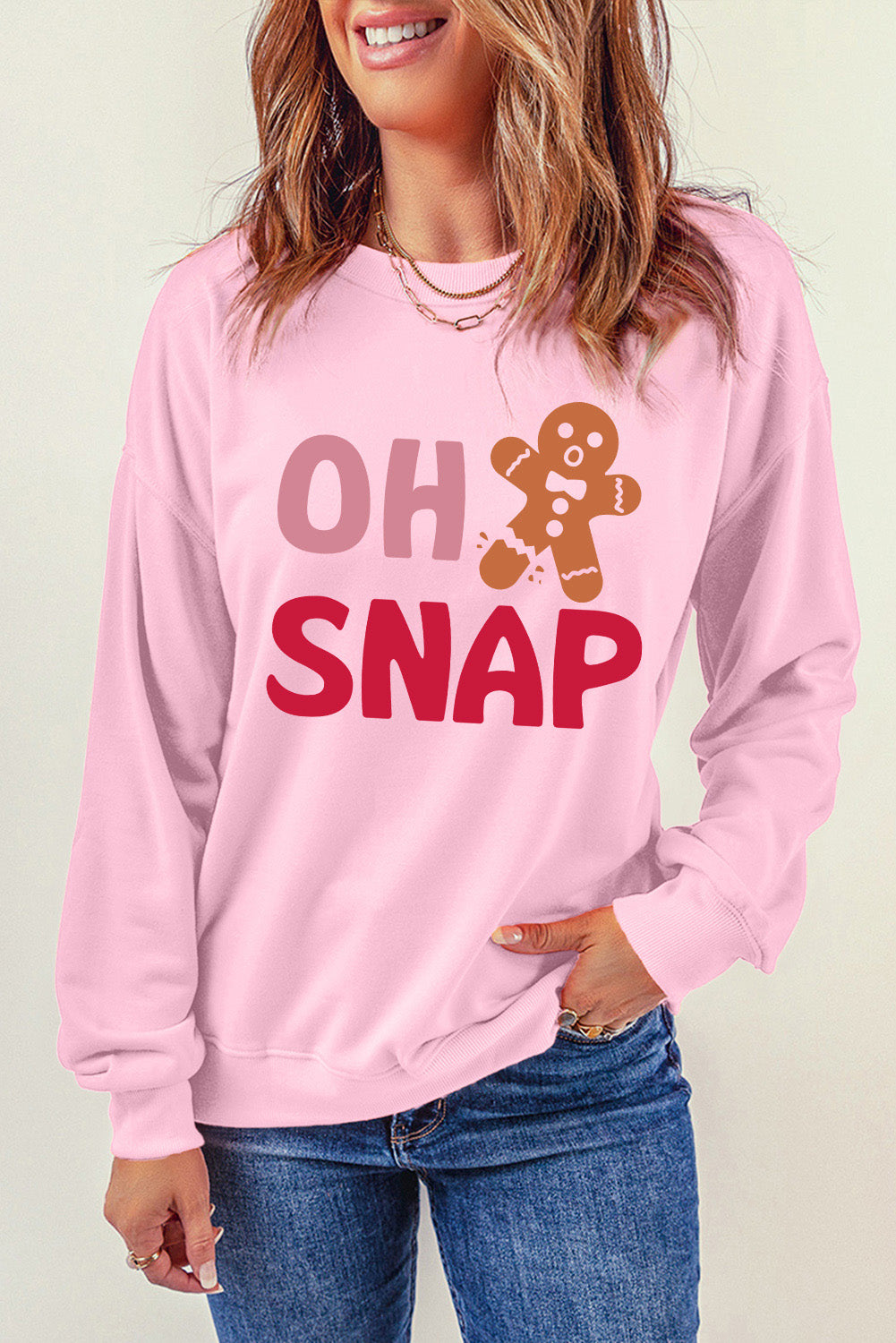 Pink Christmas OH SNAP Gingerbread Man Graphic Sweatshirt