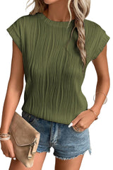 Jungle Green Wavy Textured Cap Sleeve Top