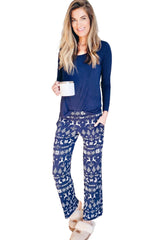 Blue Solid Top and Christmas Printed Pants Lounge Set