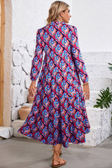 Multicolor Abstract Geometric Print Notch Neck Tiered Boho Dress