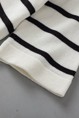 White Stripe Button Decor Half Sleeve Knitted Tee