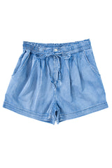 Beau Blue Casual Chambray Drawstring Denim Shorts