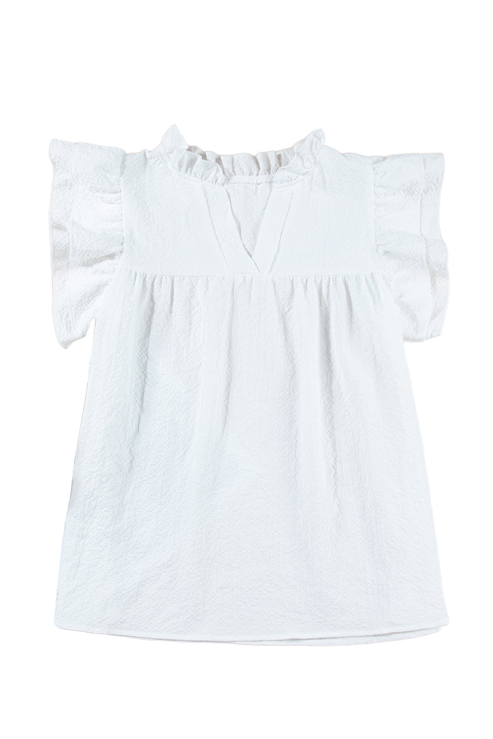 White Basic Textured Tiered Ruffle Sleeve Blouse for Women