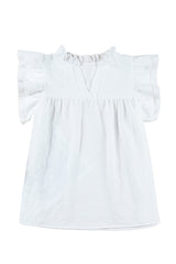 White Basic Textured Tiered Ruffle Sleeve Blouse for Women