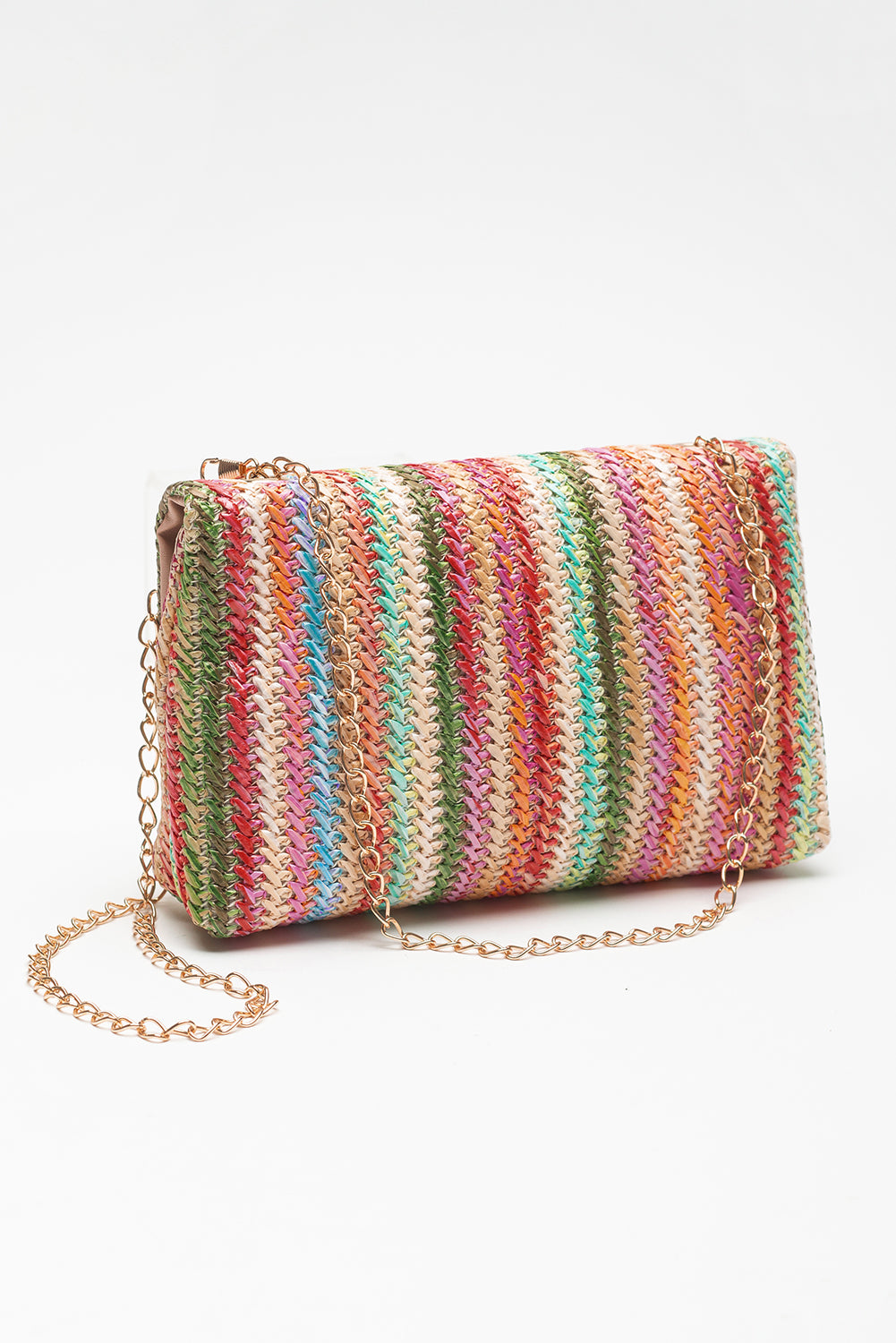 Strawberry Pink Striped Crochet Flapped Single Shoulder Bag