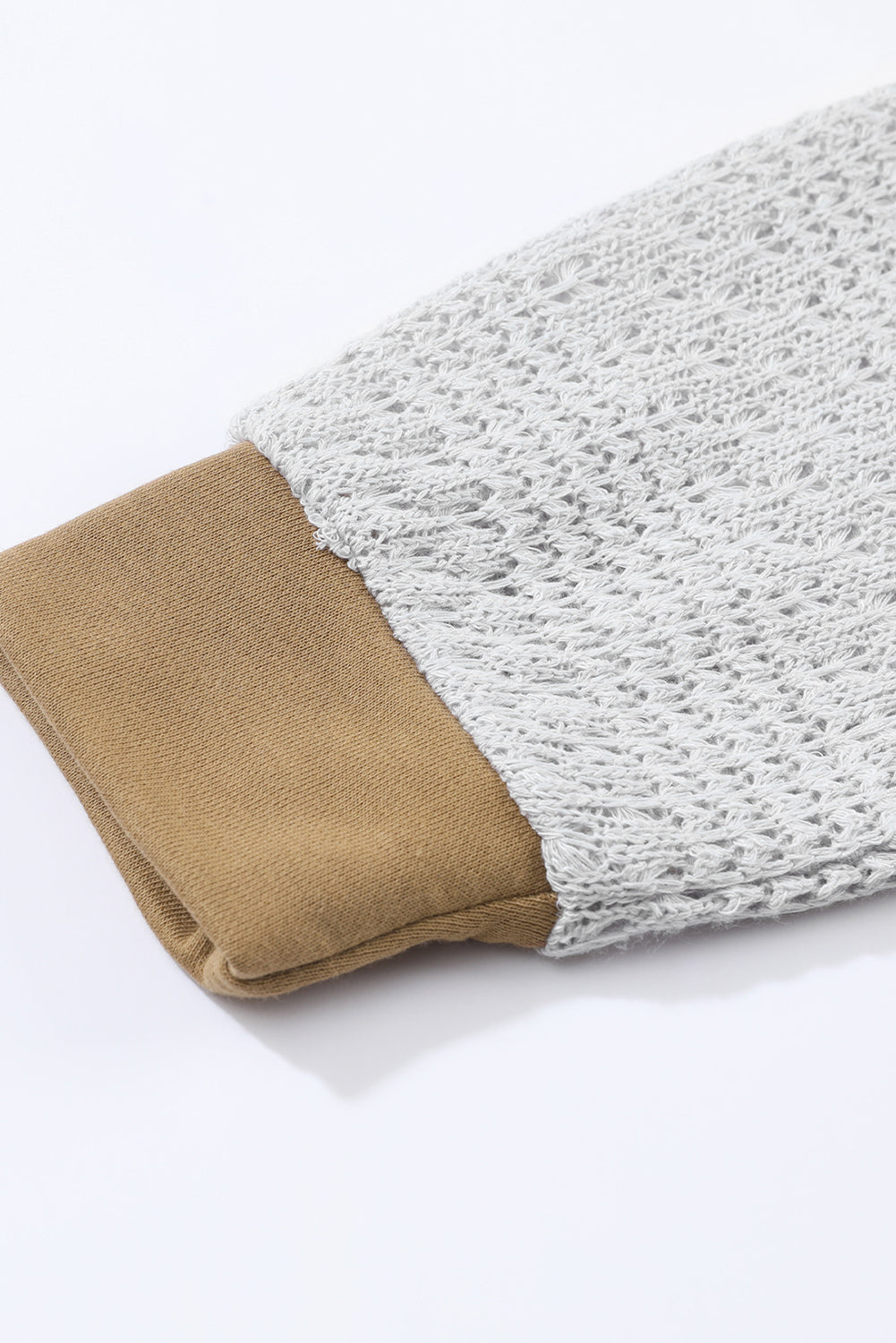 Brown Color Block Exposed Seam Crochet Sleeve Pullover Hoodie