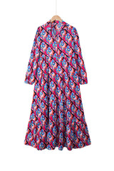 Multicolor Abstract Geometric Print Notch Neck Tiered Boho Dress