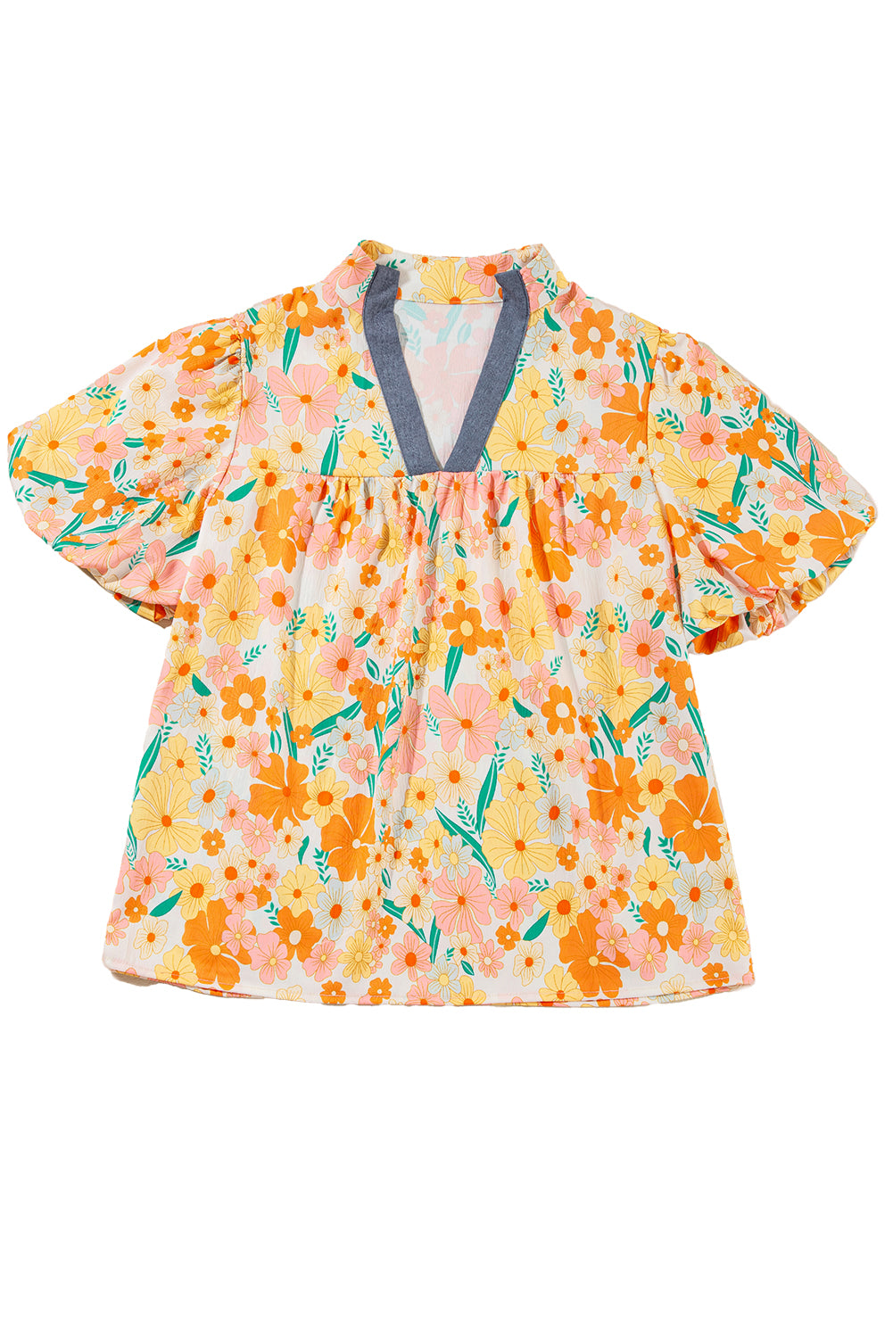 Multicolour Boho Floral V-Neck Puff Sleeve Blouse