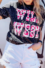 Black Leopard WILD like the WEST Letter Print Graphic Tee