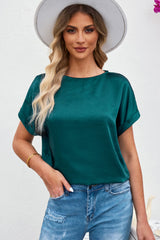 Green Plain Batwing Sleeve Summer Top