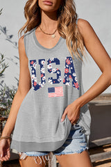 Philippine Gray Waffle Patchwork Floral USA Flag Graphic Tank Top