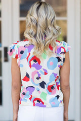 Multicolor Abstract Print Ruffled Sleeve Blouse